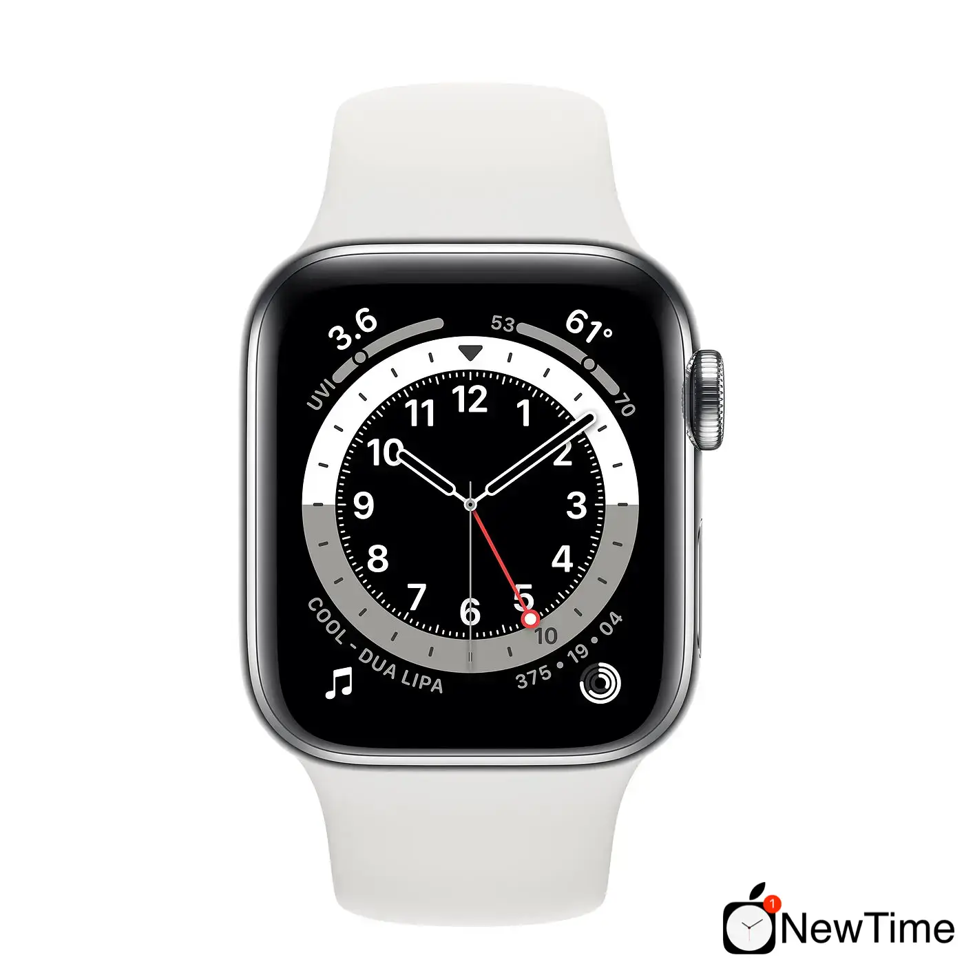 Apple Watch Series 6 GPS + Cellular 40mm Silver Stainless Steel Case with White Sport Band (M02U3, M06T3)